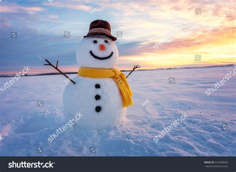 Snowman On Orange Sunset Background Stock Photo 524398663 Shutterstock