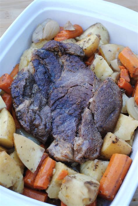 Bring to a simmer, then cover pot with lid and transfer to oven and cook 2 hours. Slow cooker roast, potatoes, and carrots - Eat Well Spend Smart