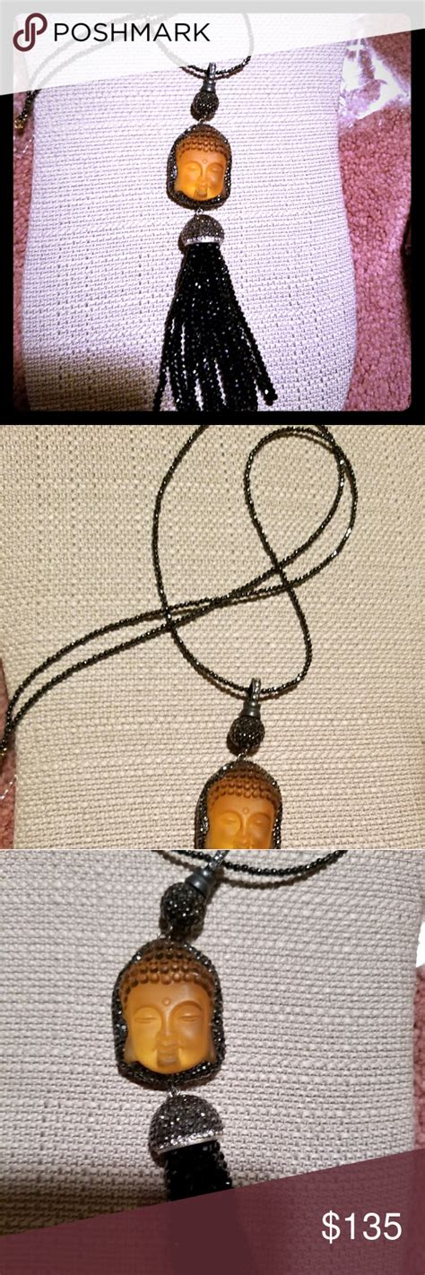 Amber Carved Buddha In Pavé Crystal Beads Womens Jewelry Necklace