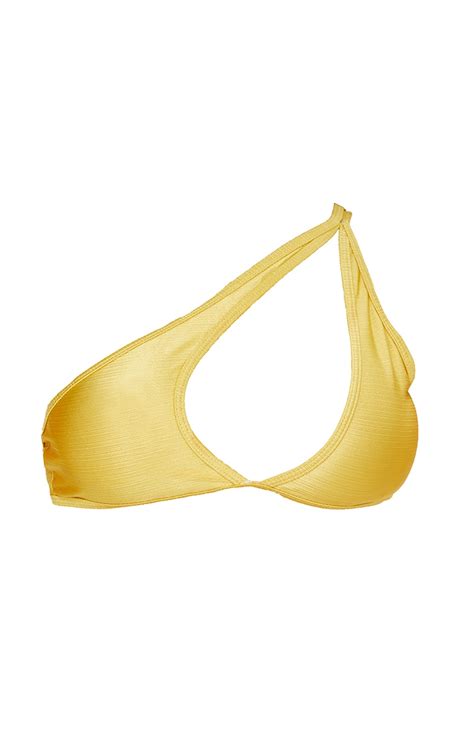 Gold One Shoulder Stripe Bikini Top Prettylittlething Uae