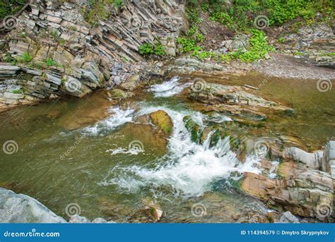 Mountain River Flowing Through The Green Forest Stock Image Image Of