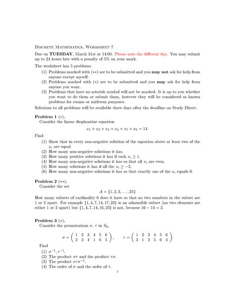 Discrete Mathematics Worksheet 7 Discrete Mathematics Worksheet 7