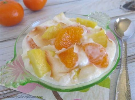 Mix the ambrosia salad with whipped cream and sour cream and chill for 2 hours. Healthy Ambrosia Salad