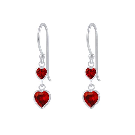 Silver Heart Cubic Zirconia Dangle Earrings 925 Silver Jewelry