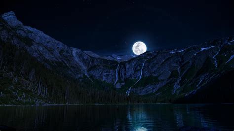 Hd Lake Night Moon Mountains Hd Free Wallpaper Download Free 144525