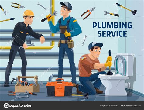 Plumbers Work Tools Vector Characters Plumbing Repair Maintenance