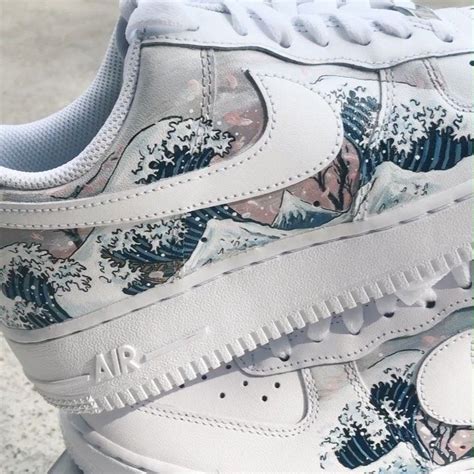 Hokusai Waves And Cherry Blossoms On Customised Nike Af1s Personalized