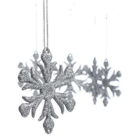 Silver Glittered Snowflake Ornaments Snow Snowflakes Glitter