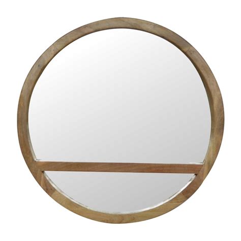 Wooden Round Mirror With Small Shelf Wall Mirrors Wooden Mirrors