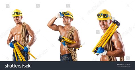 Naked Construction Worker On White Stock Photo Edit Now