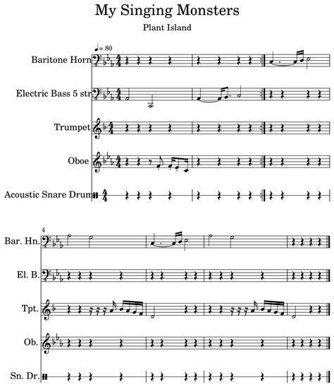 My Singing Monsters Sheet Music For Baritone Horn Electric Bass