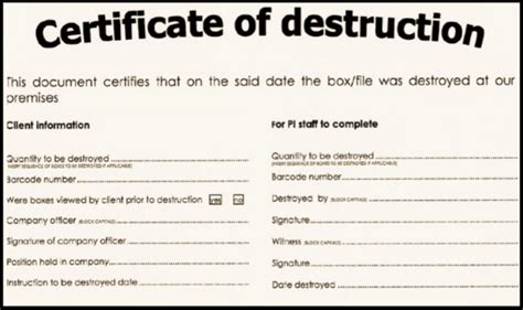 Certificate Of Destruction Template Certificate Templates Free Gift