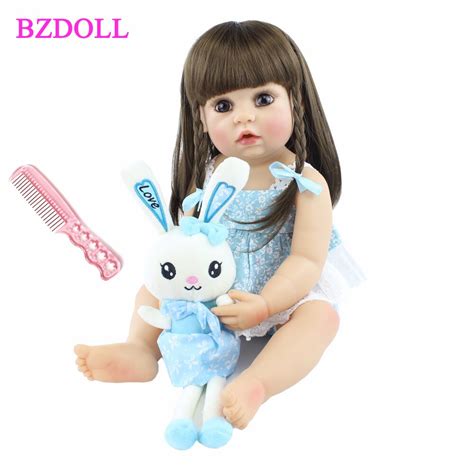 55cm Full Silicone Body Reborn Baby Girl Doll Toy Vinyl Long Hair