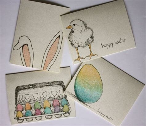 Cute Hand Stamped Easter Cards Hand Drawn Ooak Easter Cards Set Of 4
