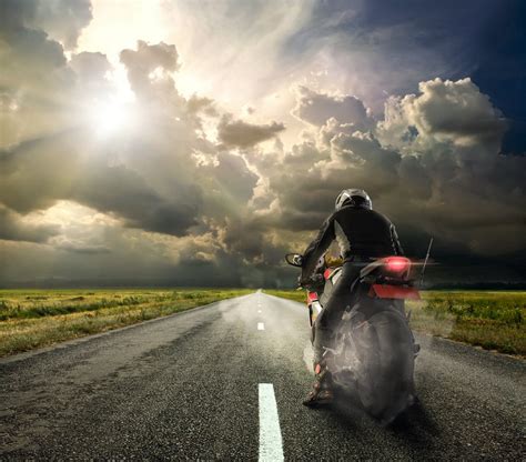 Landscape Motorcycle Road Pilots Asphalt Field Clouds Sky