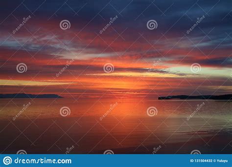 Flaming Sunset In Sea Bay At Sunrise Stock Photo Image Of Evening