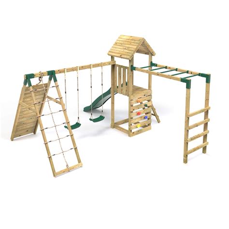 Buy Rebo Wooden Climbing Frame With Swings Slide Up £ Over Climbing