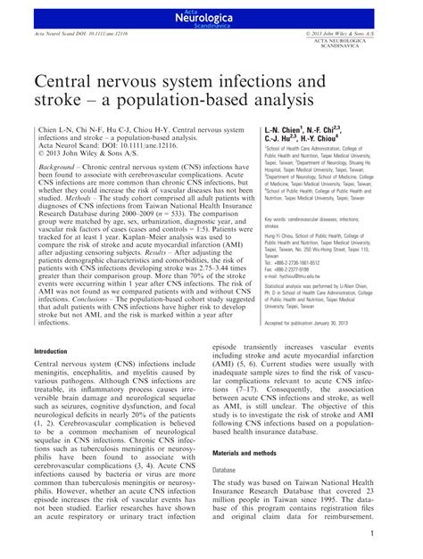 Pdf Central Nervous System Infections And Stroke A Population Based