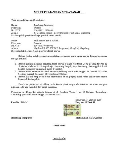 Contoh Surat Sewa Dewan  Surat Dewan / Contoh perjanjian sewa menyewa