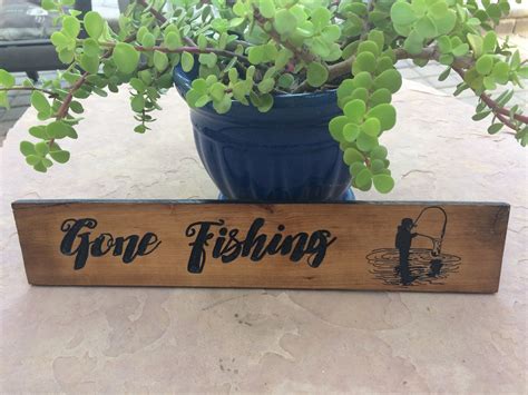Gone Fishing Sign Plaque Carved Wood Signs Wall Decor Personalized