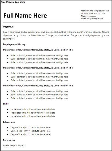 Resume Templates Free Printable Sample Ms Word Templates Resume