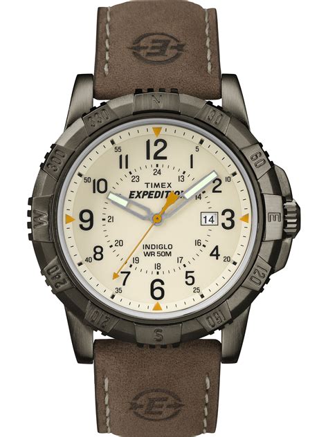 Mens Expedition Rugged Metal Field Natural Dial Watch Brown Leather