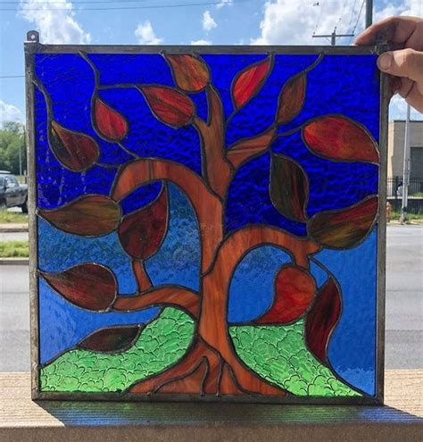 Stained Glass Suncatcher Hanging Panel Rb 104 Tree Of Life Autumn Foil Terraza Stained Glass