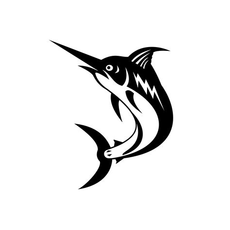 Blue Marlin Jumping Up Retro Black And White Vector Art At Vecteezy