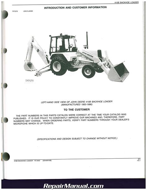 John Deere 410b Backhoe Loader Factory Parts Manual