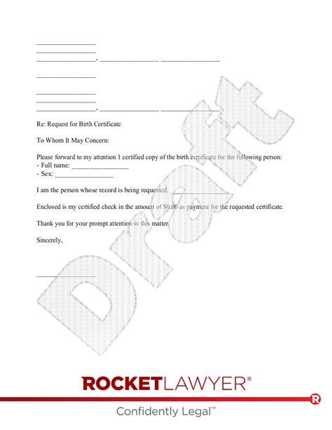 Free Birth Certificate Request Letter Rocket Lawyer