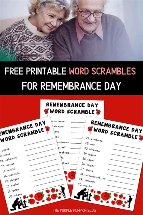 Free Printable Remembrance Day Word Scrambles Poppy Day