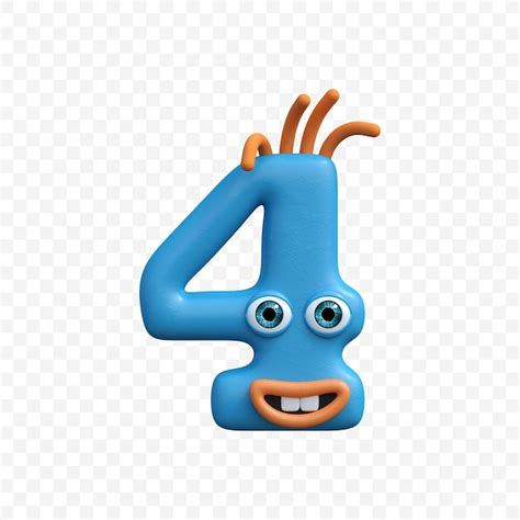 Premium Psd Alphabet Number 4 Made Of Funny Smiling Cartoon Character