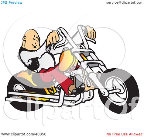 Clipart Illustration Of A Cool Bald Biker Dude Driving His Orange