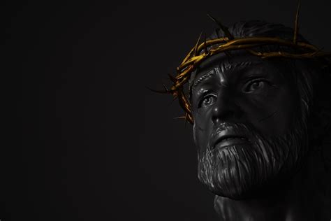 Premium Photo Jesus Christ Statue With Gold Crown Of Thorns 3d Rendering