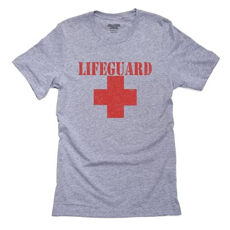 Hollywood Thread Classic Lifeguard Shirt Design With Big Red Cross Mens Grey T Shirt