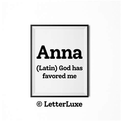 Anna Name Meaning Sign Anna Gift Printable Baby Shower Gift Etsy Names With Meaning Baby