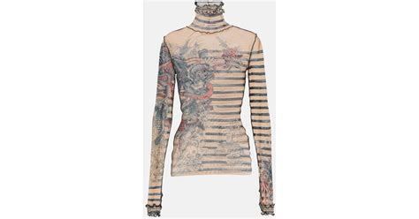Jean Paul Gaultier Tattoo Collection Tulle Turtleneck Top In Gray Lyst