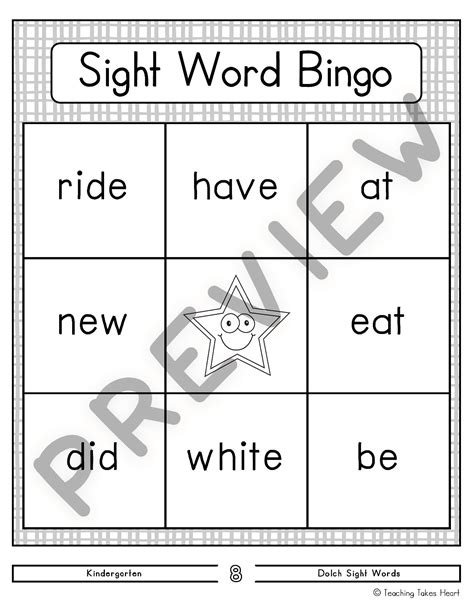 Sight Word Bingo Kindergarten Teaching Takes Heart