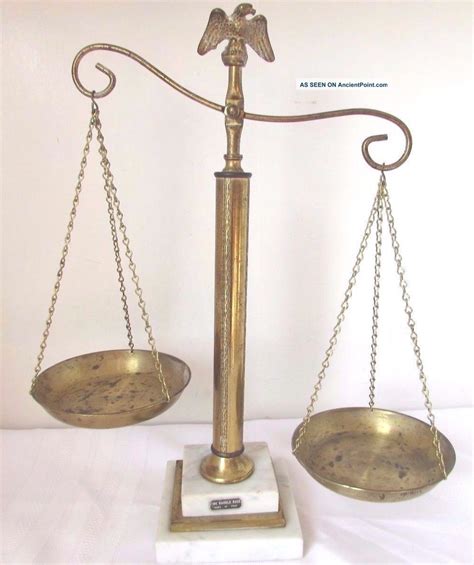 Antique Vintage Brass Attorney Scales Of Justice W Fine Marble Base
