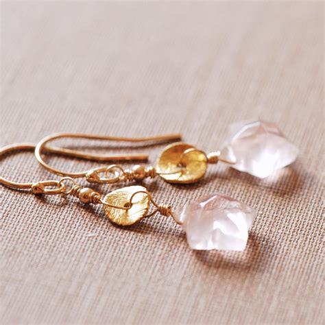 Pink Star Dangle Earrings In K Gold Fill Rose Quartz Drop Etsy