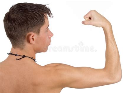 Young Man Flexing His Arm And Back Muscles Stock Photo Image Of