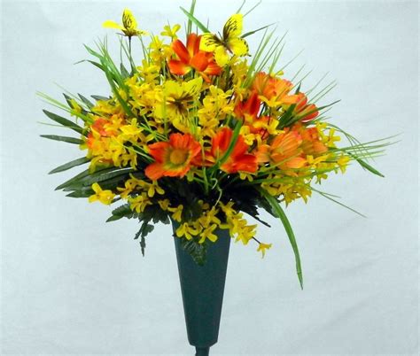 Cemetery vase arrangement memorial flowers funeral floral. Details about Deluxe Memorial Cemetery Flower Headstone ...