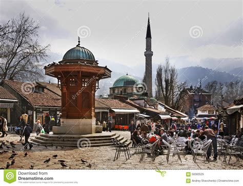 Sebilj-Brunnen Auf Bascarsija-Quadrat In Sarajevo Schattierte Entlastungskarte Mit ...