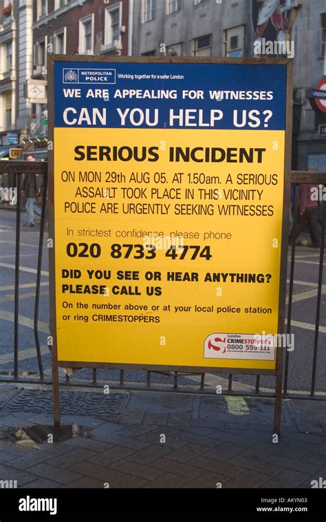 Police Appeal For Help Sign Following A Crime Central London Uk Stock Photo Alamy