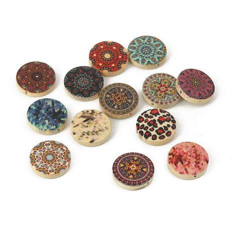 60 Mixed Patterns Flat Round Wood Beads 20mm X 46mm With 18mm Hole