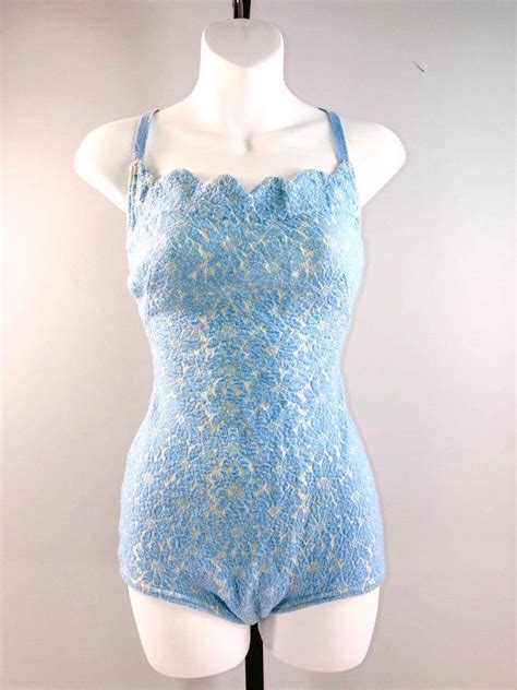 Catalina 50s Vintage 1950s Blue Floral Knit Tank Suit One Piece