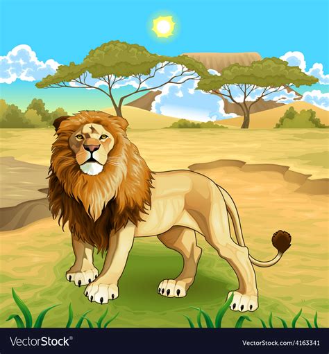 African Landscape With Lion King Royalty Free Vector Image