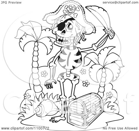 Treasure x alien hunters single pack #8441637. Clipart Outlined Skeleton Pirate Standing By A Treasure ...