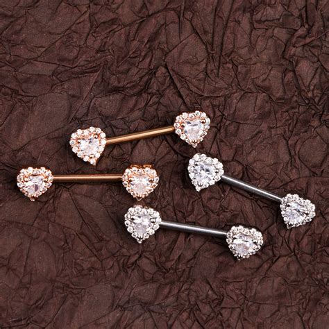 1pair 14g Cz Double Heart Nipple Rings Surgical Steel Etsy