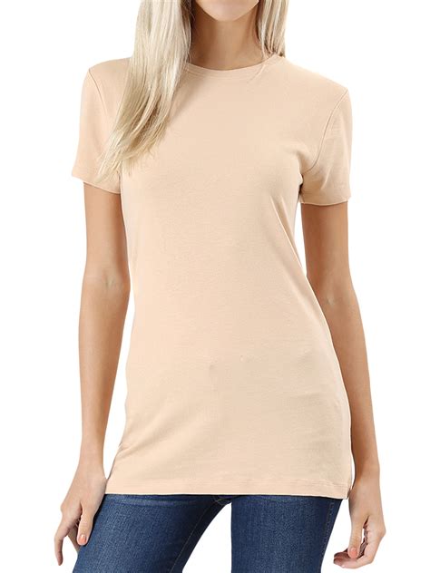 Thelovely Womens And Juniors Basic Round Crew Neck Short Sleeve